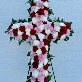 Red, White and Pink Carnation Standing Cross
