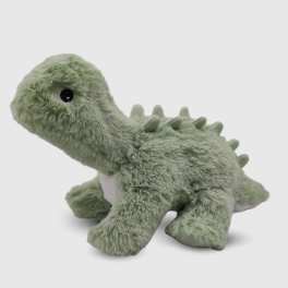 Green plush dinosaur toy on a white background