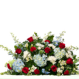 Our Honor Collection: Half Casket Spray in Patriotic Red, White, and Blue Blooms
