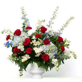 Our Honor Collection: Tribute Urn in Red, White, and Blue Blooms