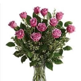 Dozen Lavender Roses In Vase