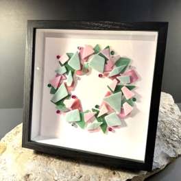 #A088 - Framed Pink & Green Tumbled Glass Wreath