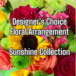 Mixed bouquet with roses, sunflowers, and green chrysanthemums