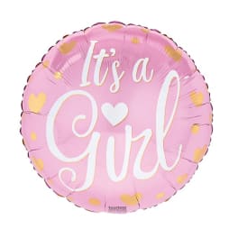 Pink round balloon with "It's a Girl" text and heart accents
