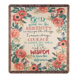 Floral throw blanket with a Serenity Prayer quote