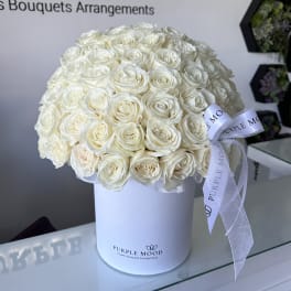 50 White Roses In a Box