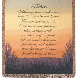Fringed memorial throw blanket with a Father remembrance message