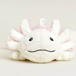 White plush toy with pink accents and a simple face