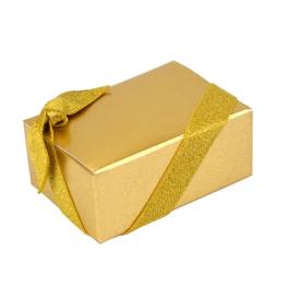 Gold gift box tied with a ribbon