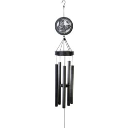 Black butterfly wind chime with hanging metal tubes