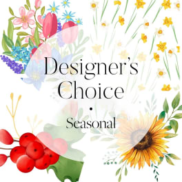 Designer’s Choice Seasonal text over a collage of illustrated flowers