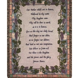 Decorative woven wall hanging with the Lord's Prayer text