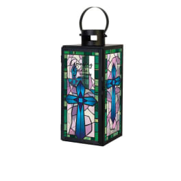 Decorative lantern with stained-glass cross panels