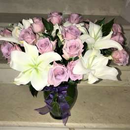 Lavender Roses and White Lilies