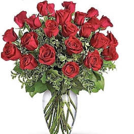 24 Red Roses arranged in a vase