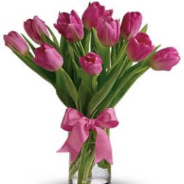 10 Pink Tulips arranged in a vase