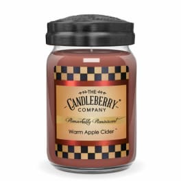 Jar candle labeled Warm Apple Cider