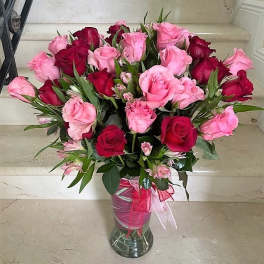 36 Roses Red and Pink Long Stem arranged in a vase