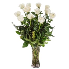 Dozen Long Stem White Roses by BloomNation™