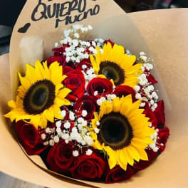 Red Rose and sunflower bouquet