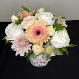 Be Mine Pastel Mug Arrangement by Chasing Petals
