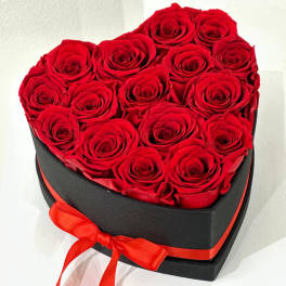 Long Lasting Red Roses in a Heart Shaped Box Small