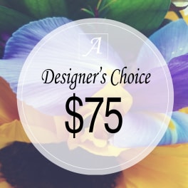 Designer’s choice floral product with a $75 price label over colorful petals