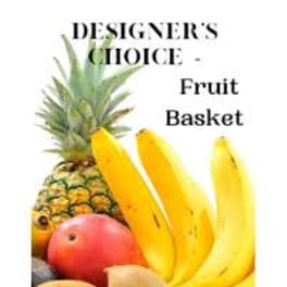 Fruit basket with pineapple, bananas, mangoes, and a red fruit