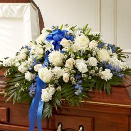 Blue & White Cherished Rose Half Casket Cover