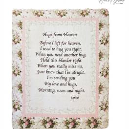 Floral memorial blanket with a printed poem and pink border