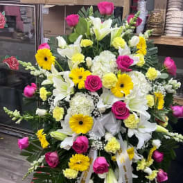 Pink & yellow Sympathy Spray
