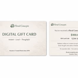Two Floral Concepts digital gift cards on a light background