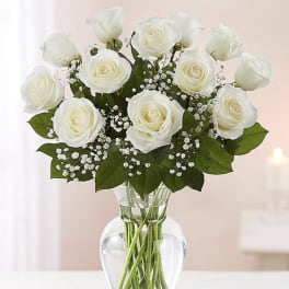 Dozen Long Stem White Roses