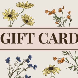 Floral-themed gift card illustration with assorted pastel wildflowers around the text Gift Card.