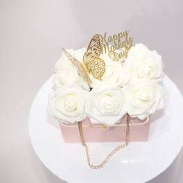Hand bag artificial white roses