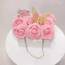 Hand bag artificial pink roses