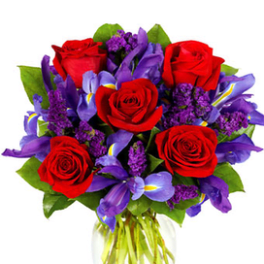 RED ROSES AND IRIS BOUQUET