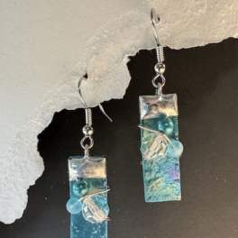 #A046 - Aqua Iridized Stained Glass Earrings