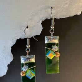 #A081 - Deep Green Stained Glass Earrings