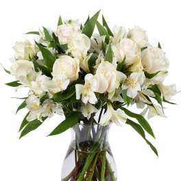 White Roses & White Alstroemeria