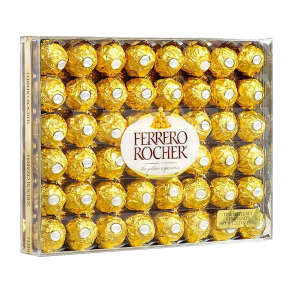Box of Ferrero Rocher chocolates in gold wrappers