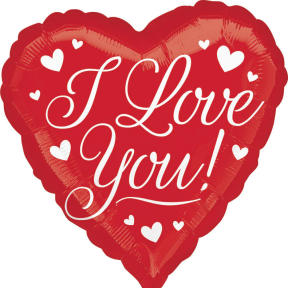 Red heart-shaped balloon with white hearts and "I Love You!" text