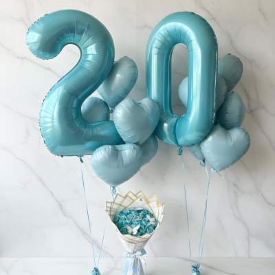25 Teal Rose Bouquet with Custom Age Balloons Combo (2 DAYS IN ADVANCE MINIMUM)