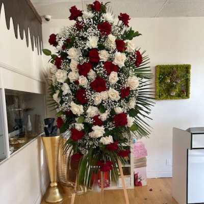 Classic Red & White Rose Standing Spray