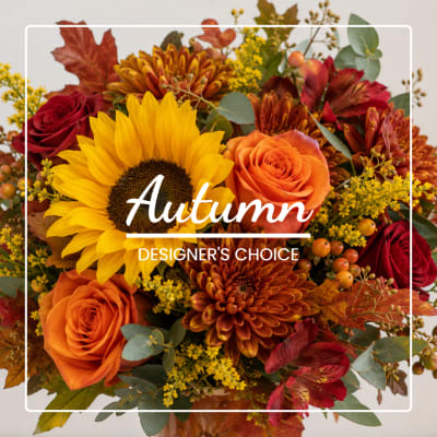 Autumn bouquet with sunflowers, roses, and chrysanthemums