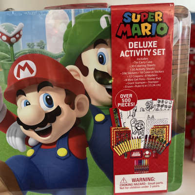 Super Mario Deluxe Activity Set in a tin case