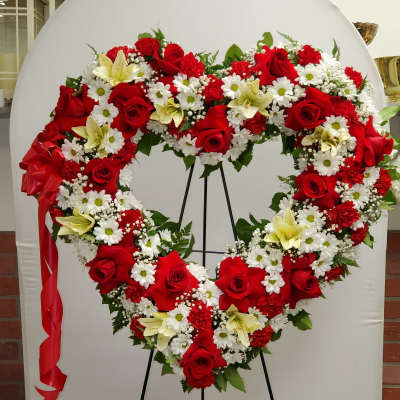 Red and white standing Open heart