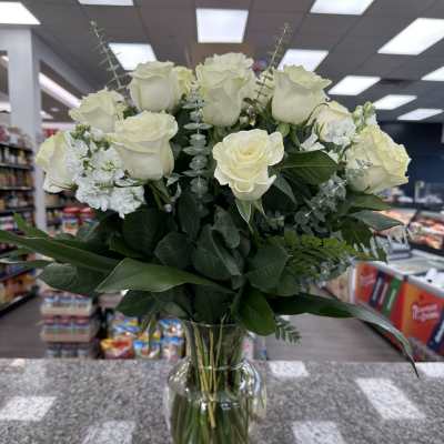 Dozen Long Stemmed White Roses by BloomNation™