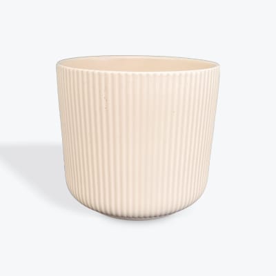 Cream ribbed ceramic planter pot