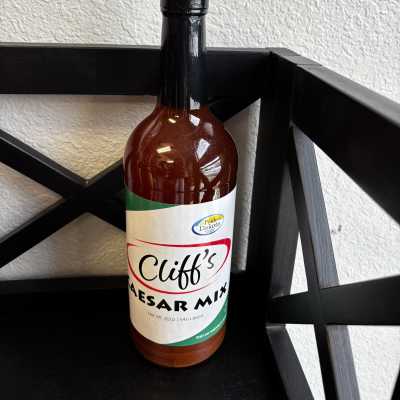 Bottle of Cliff's Caesar mix on a shelf